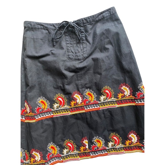 VTG Maxi Skirt Embroidered Floral Black Festival Indie Fairy Hippie Boho Medium - Picture 3 of 7